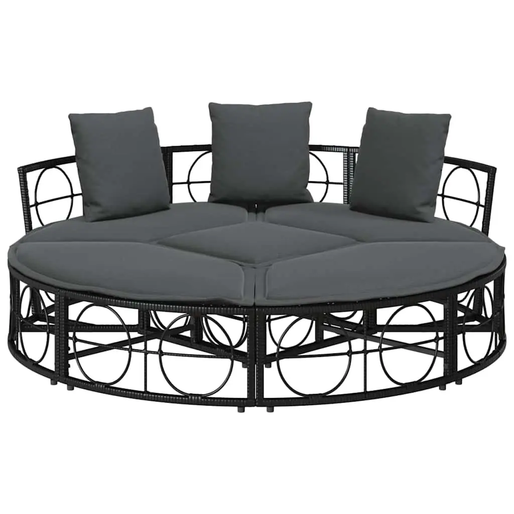 Outdoor Lounge Bed Modular Garden Furniture Black Poly Rattan Cushions