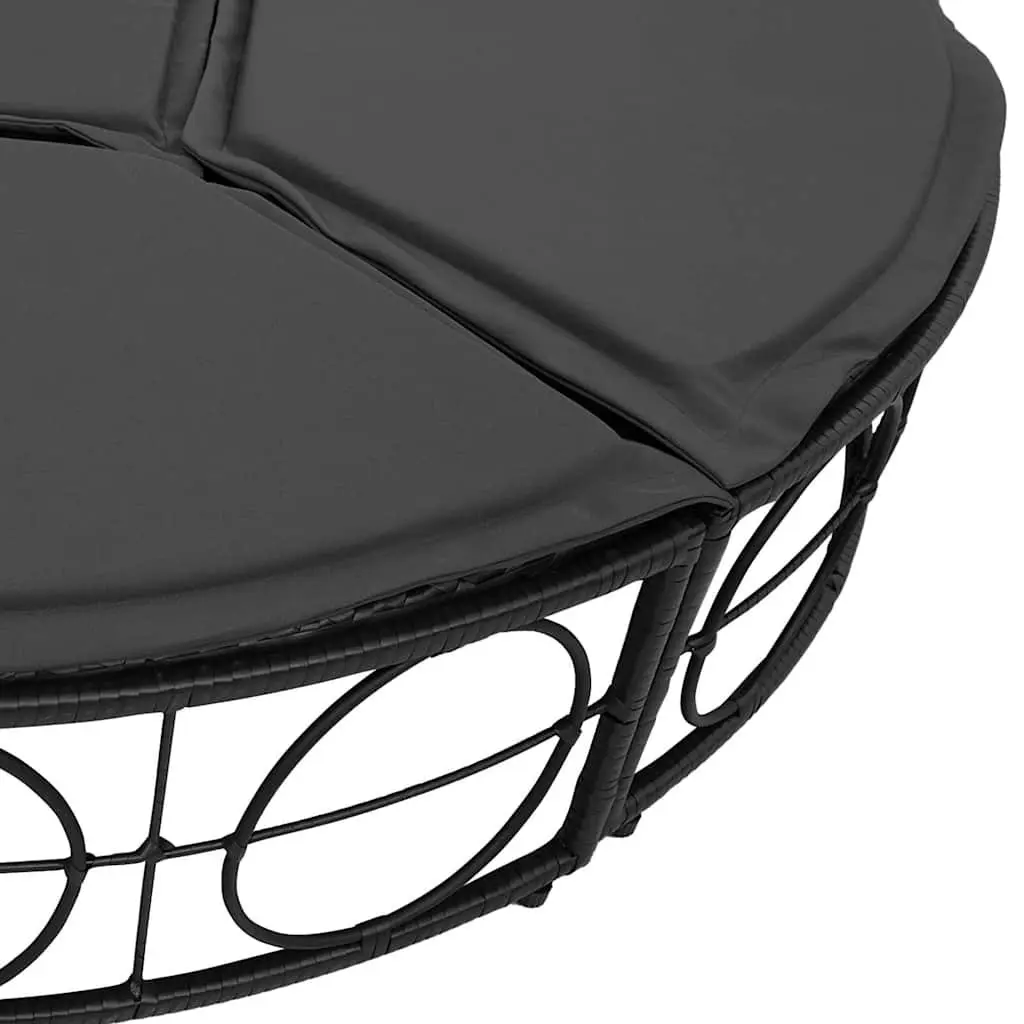 Outdoor Lounge Bed Modular Garden Furniture Black Poly Rattan Cushions