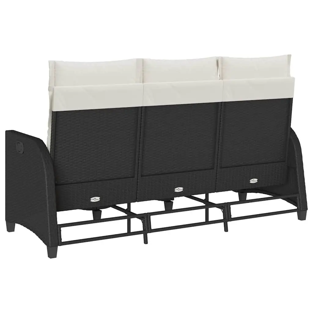 Reclining Garden Sofa L-shaped Outdoor Seating Black Poly Rattan with Cushions