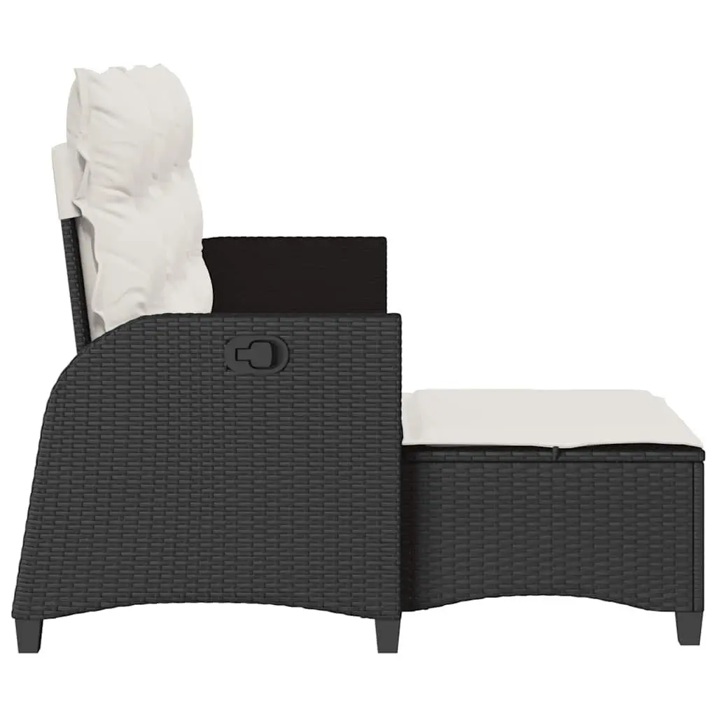 Reclining Garden Sofa L-shaped Outdoor Seating Black Poly Rattan with Cushions