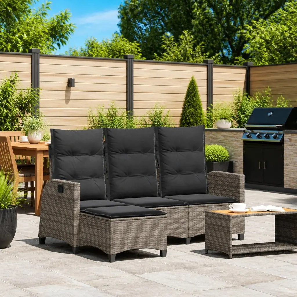 Reclining L-Shaped Garden Sofa with Cushions Grey Outdoor Seating
