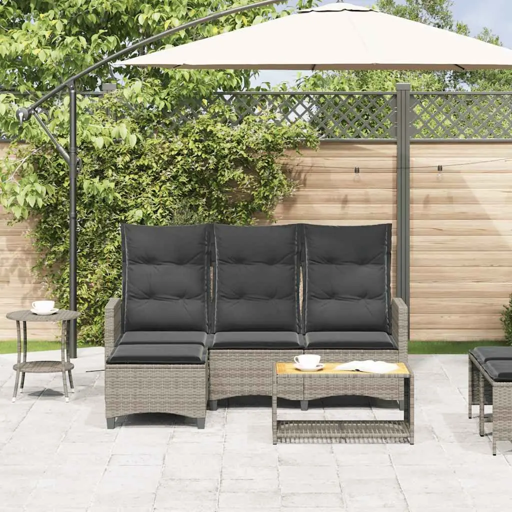 Reclining L-Shaped Garden Sofa with Cushions Grey Outdoor Seating