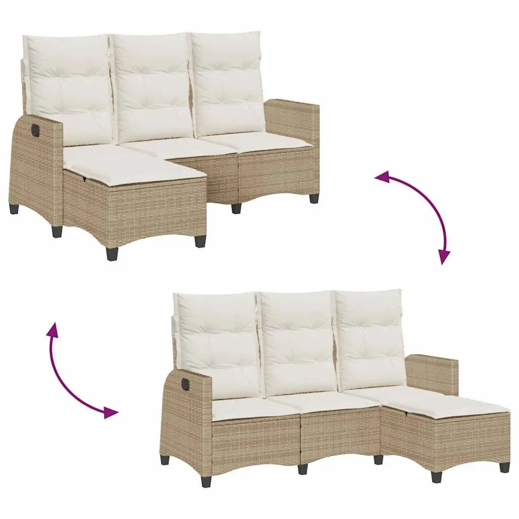 Reclining Garden Sofa L-shaped Beige Outdoor Furniture with Cushions