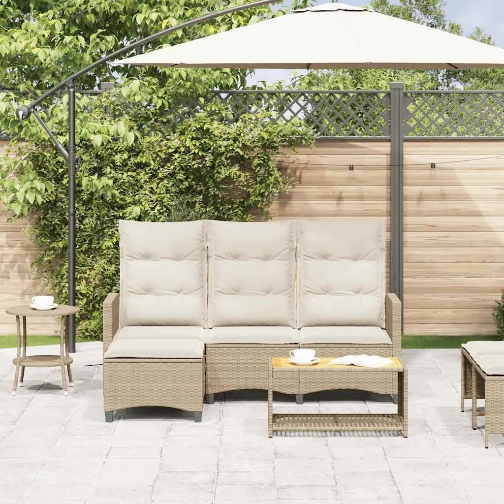 Reclining Garden Sofa L-shaped Beige Outdoor Furniture with Cushions