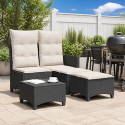 Garden Stools with Cushions 2 pcs Black Outdoor Foot Rests Poly Rattan