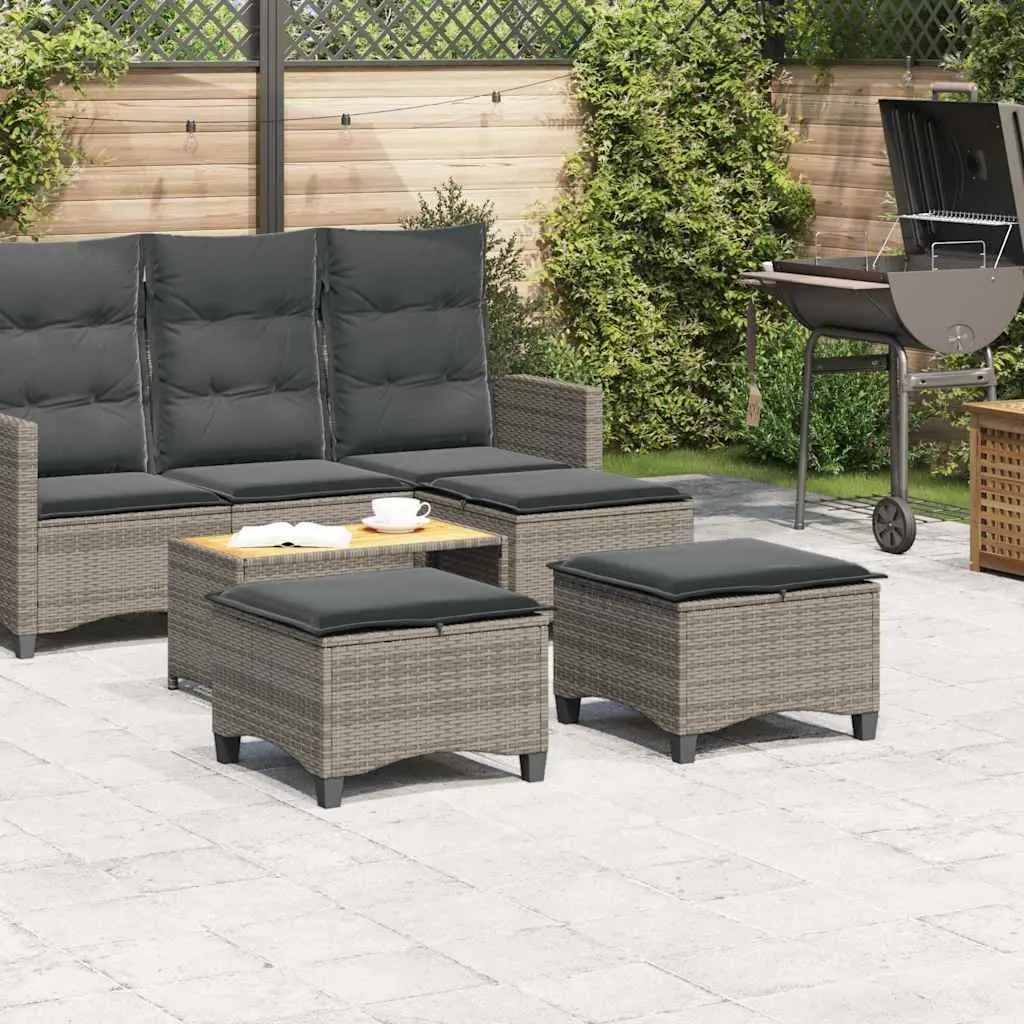 Garden Stools with Cushions 2 pcs Grey Outdoor Footrest Rattan Seating