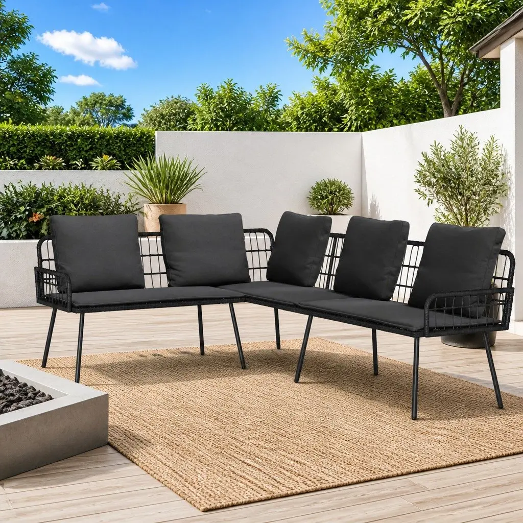 Outdoor Sofa L-Shaped Garden Seating Patio Furniture Steel Frame with Cushion