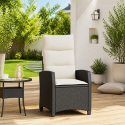 Outdoor Reclining Garden Chair with Foldable Side Table Black Poly Rattan