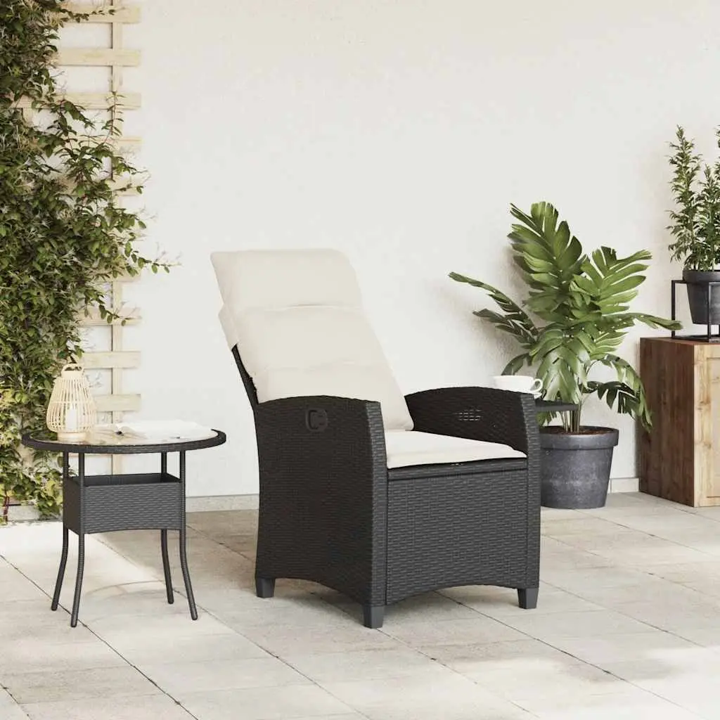Reclining Garden Chair with Foldable Side Table Adjustable Backrest Black Poly Rattan