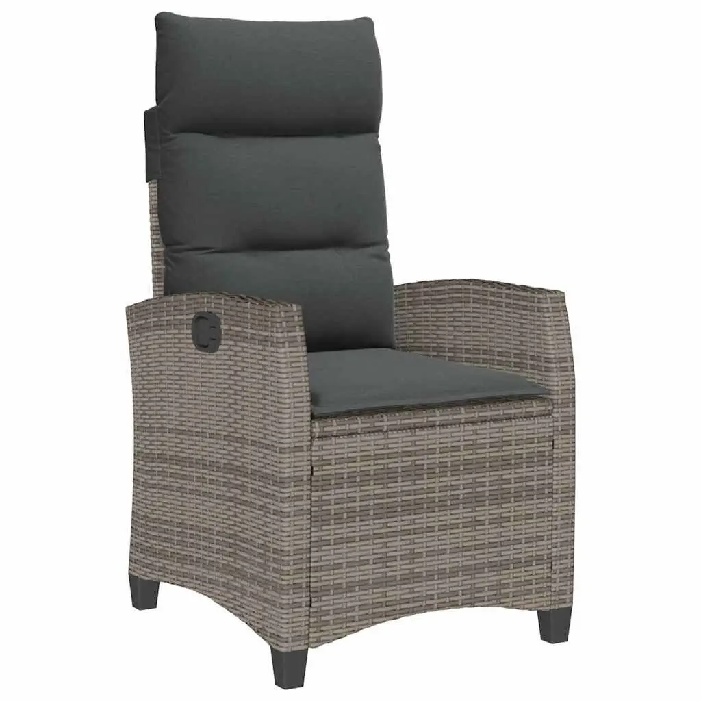Reclining Garden Chair Adjustable Backrest with Foldable Side Table Grey