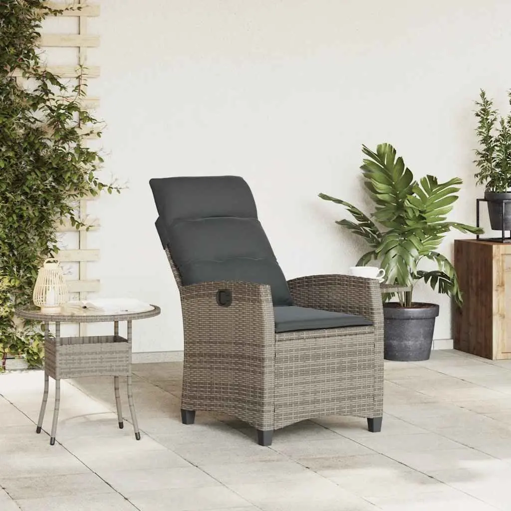Reclining Garden Chair Adjustable Backrest with Foldable Side Table Grey