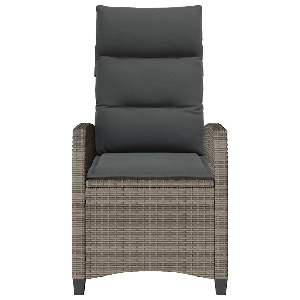Reclining Garden Chair Adjustable Backrest with Foldable Side Table Grey