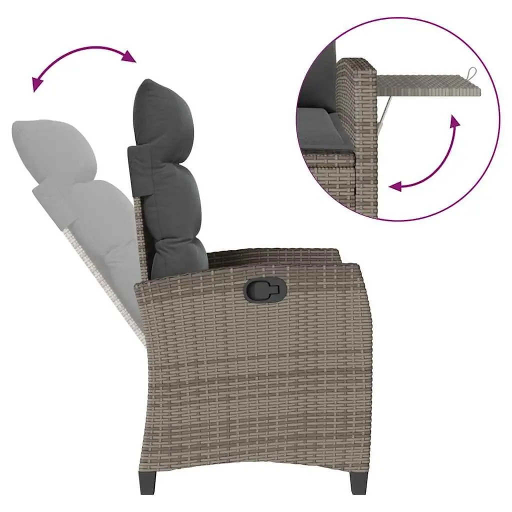 Reclining Garden Chair Adjustable Backrest with Foldable Side Table Grey