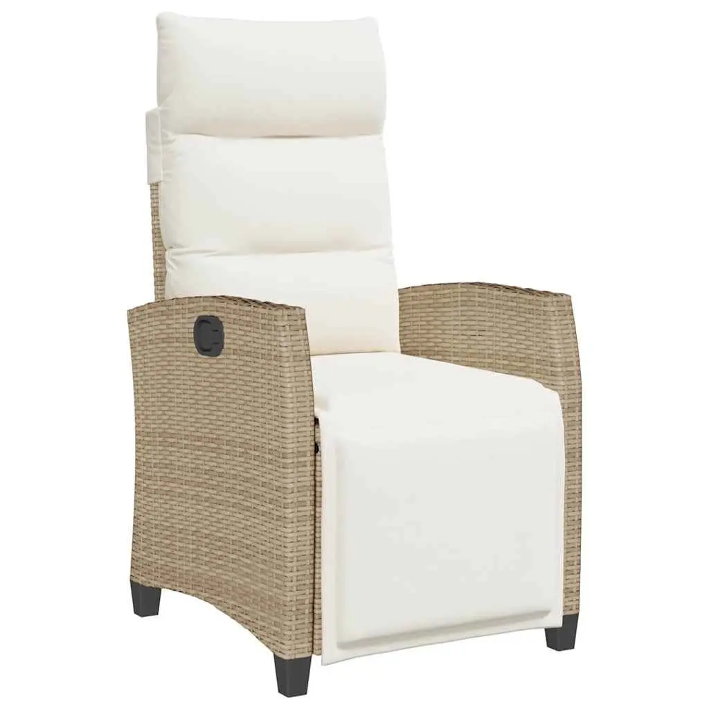 Reclining Garden Chair Beige Poly Rattan Adjustable with Foldable Side Table
