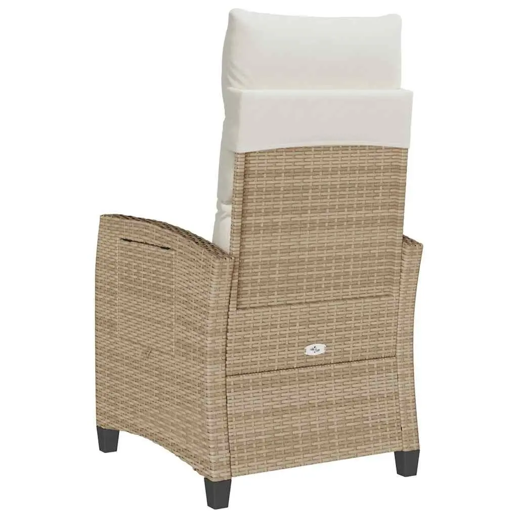 Reclining Garden Chair Beige Poly Rattan Adjustable with Foldable Side Table