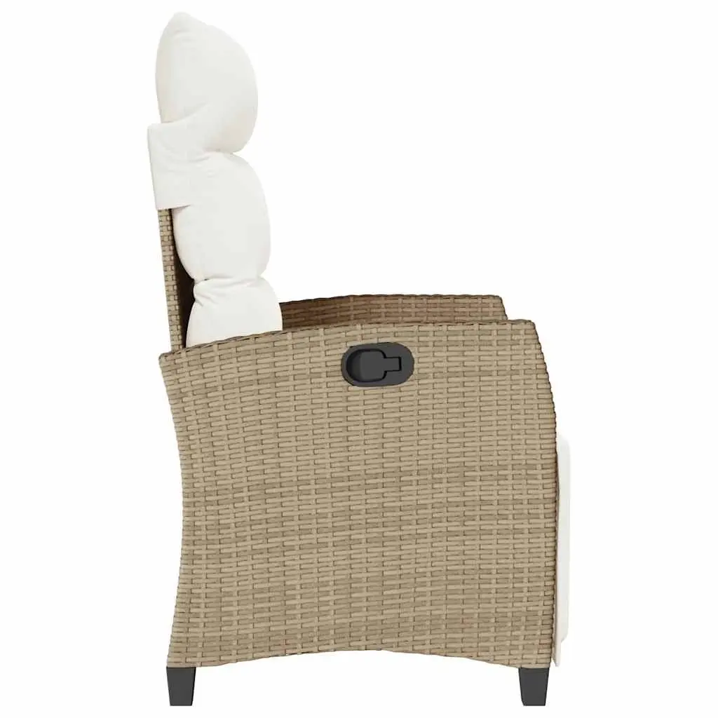 Reclining Garden Chair Beige Poly Rattan Adjustable with Foldable Side Table