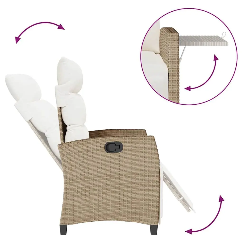 Reclining Garden Chair Beige Poly Rattan Adjustable with Foldable Side Table