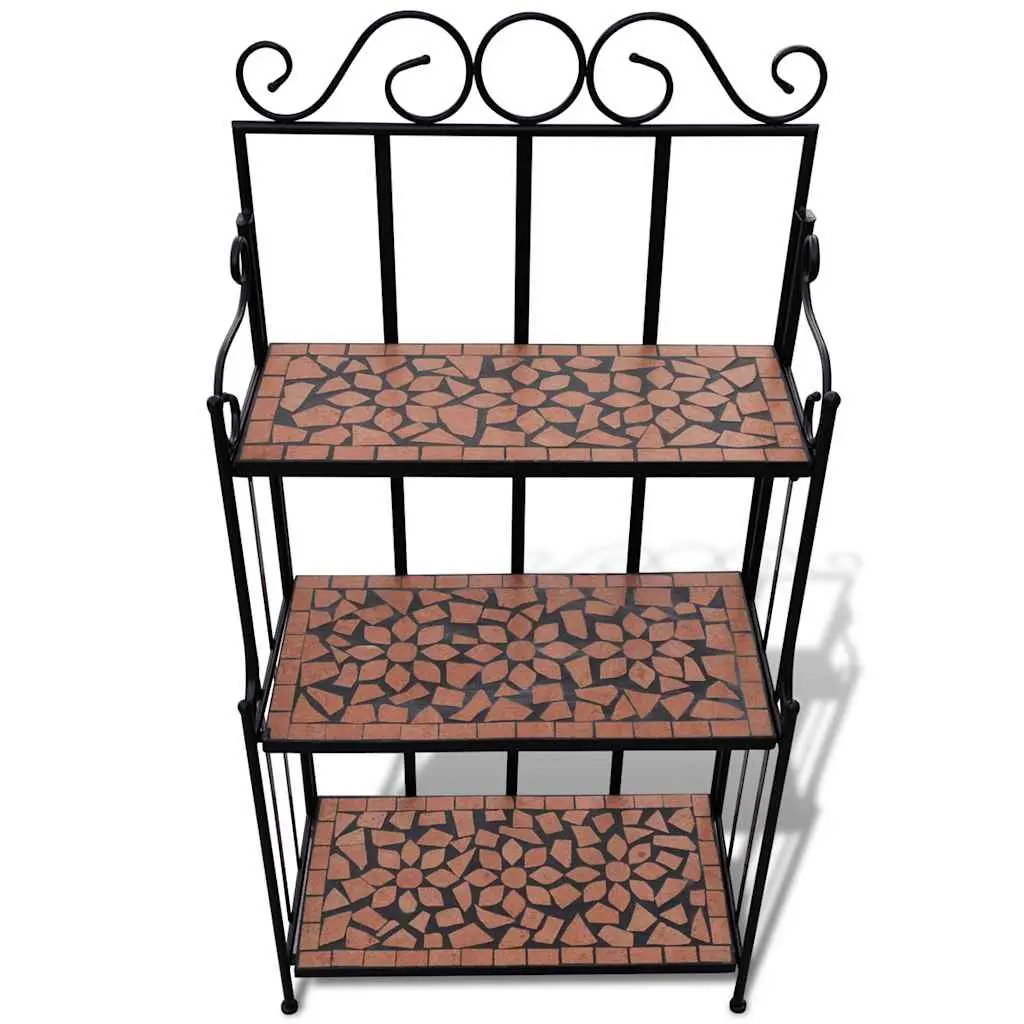 Plant Stand Mosaic 3-Layer Ceramic Curved Iron Garden Balcony Terrace Display