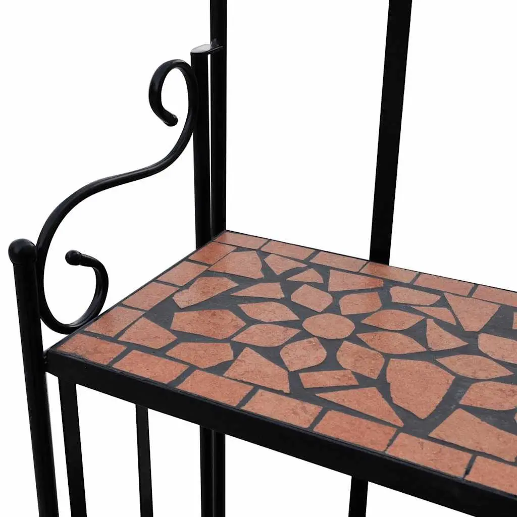 Plant Stand Mosaic 3-Layer Ceramic Curved Iron Garden Balcony Terrace Display