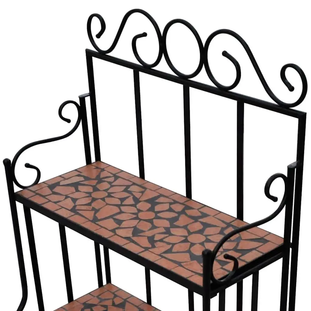 Plant Stand Mosaic 3-Layer Ceramic Curved Iron Garden Balcony Terrace Display