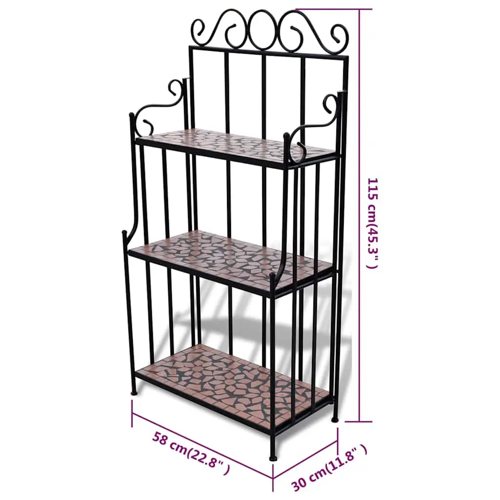Plant Stand Mosaic 3-Layer Ceramic Curved Iron Garden Balcony Terrace Display