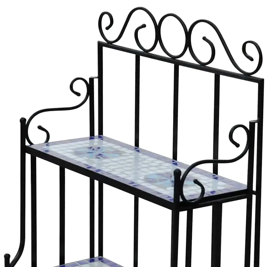 Mosaic Ceramic 3-Tier Plant Display Stand Curved Iron Frame Blue White Garden Indoor Decor