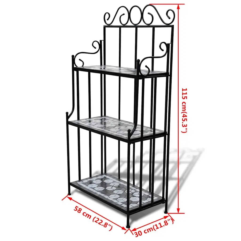 Plant Stand 3-Layer Mosaic Ceramic Display Rack Iron Frame 115 cm