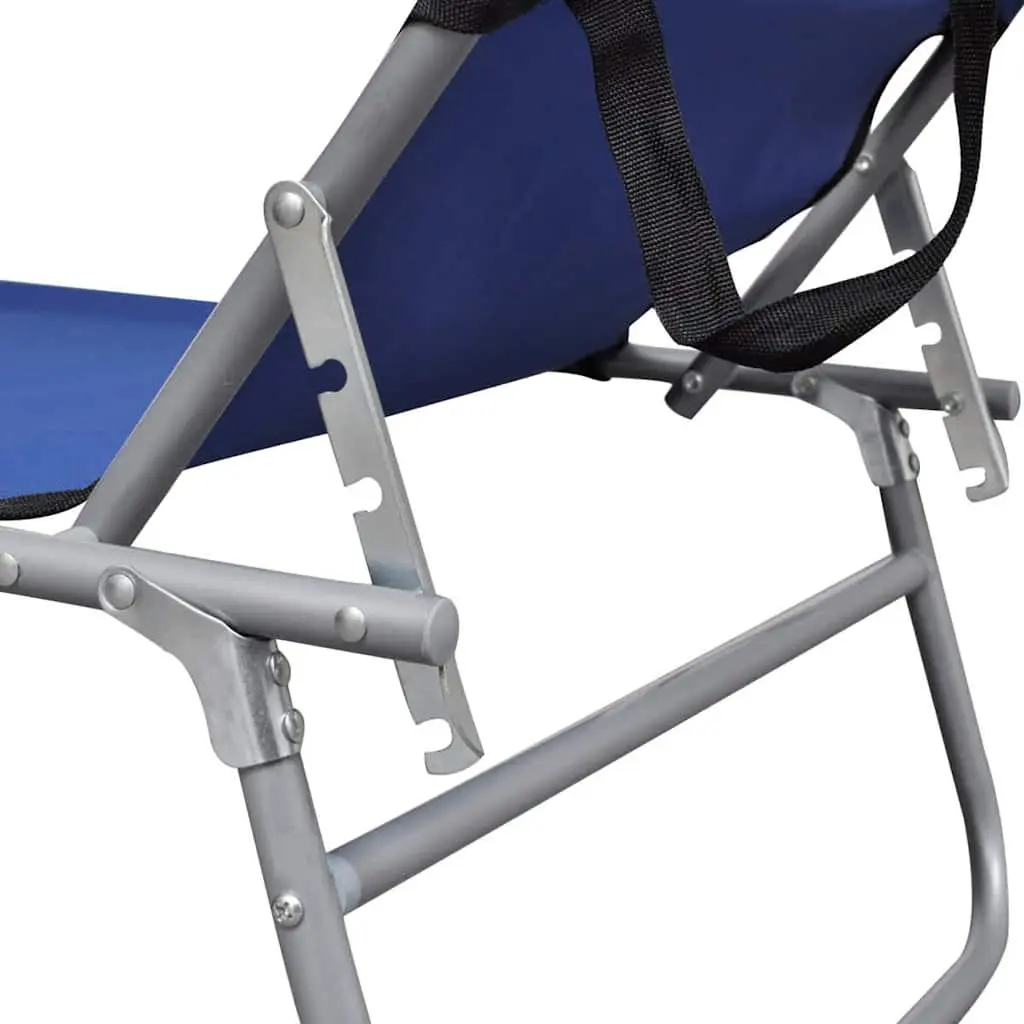 Sun Lounger Adjustable Canopy Folding Blue