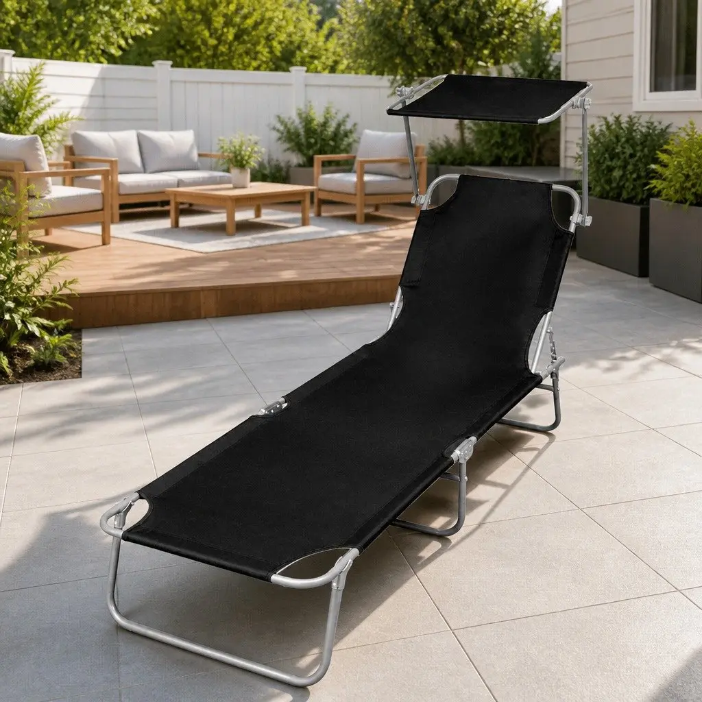Sun Lounger with Canopy and Backrest