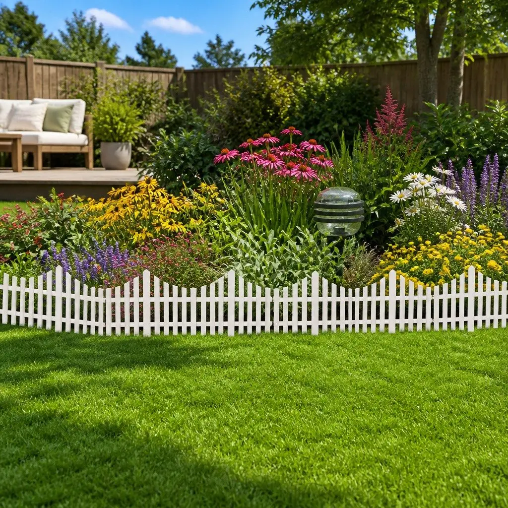 Lawn Divider Border Edging White Decorative 10m 17 Pieces