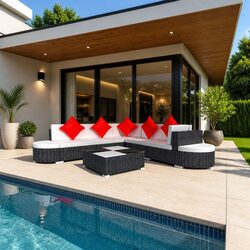 Garden Lounge Set 8 Piece Outdoor Patio Furniture Rattan Sectional Black