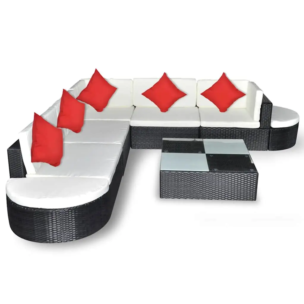Garden Lounge Set 8 Piece Outdoor Patio Furniture Rattan Sectional Black