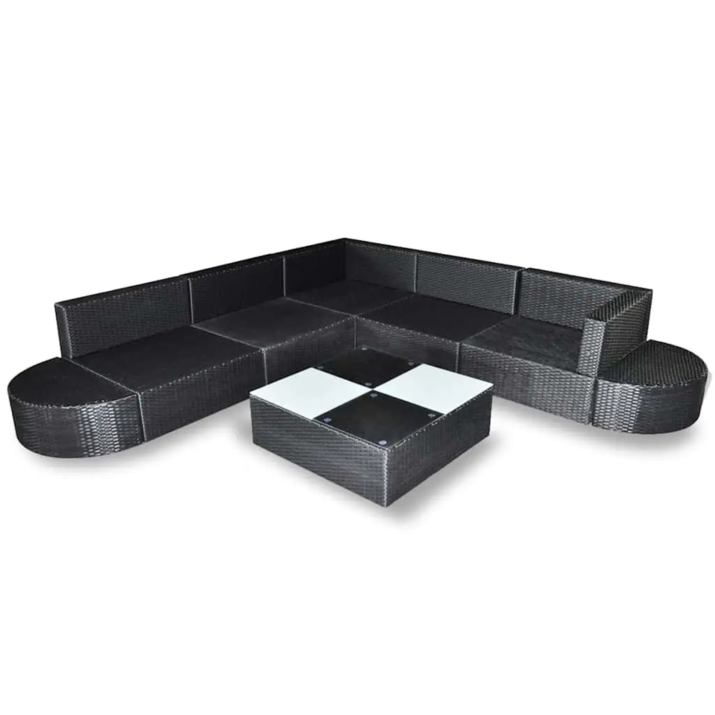 Garden Lounge Set 8 Piece Outdoor Patio Furniture Rattan Sectional Black