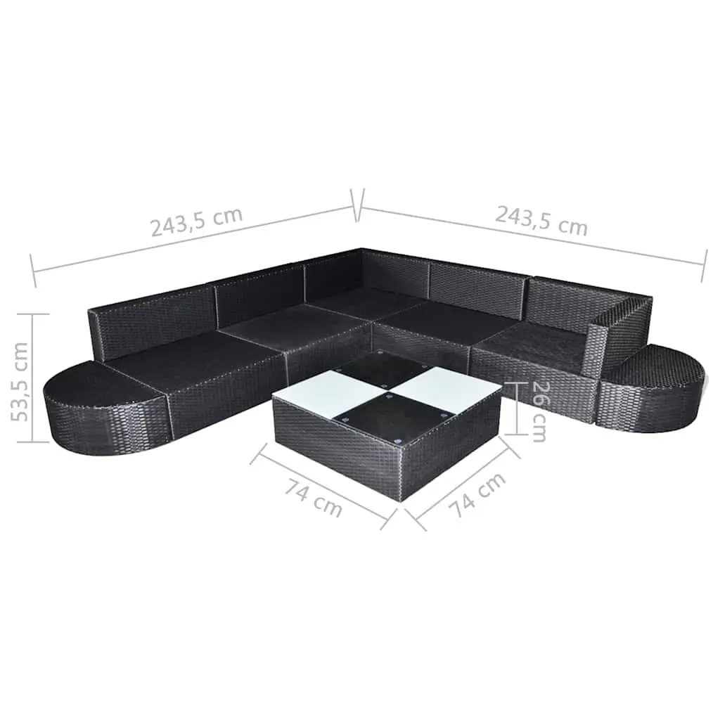 Garden Lounge Set 8 Piece Outdoor Patio Furniture Rattan Sectional Black