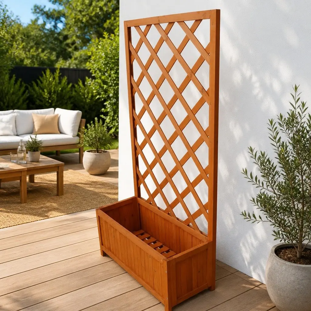 Wooden Trellis Planter Box Large Flower Garden Outdoor 70x30x135cm Brown