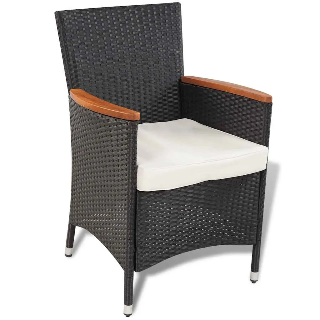 Outdoor Dining Set 5 Piece Black Poly Rattan Table and 4 Chairs with Cushions