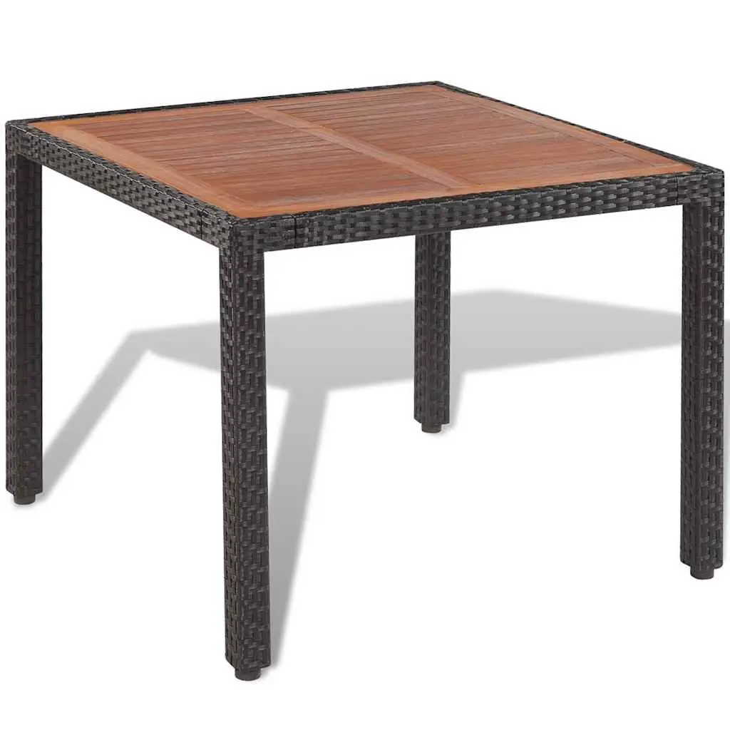Outdoor Dining Set 5 Piece Black Poly Rattan Table and 4 Chairs with Cushions