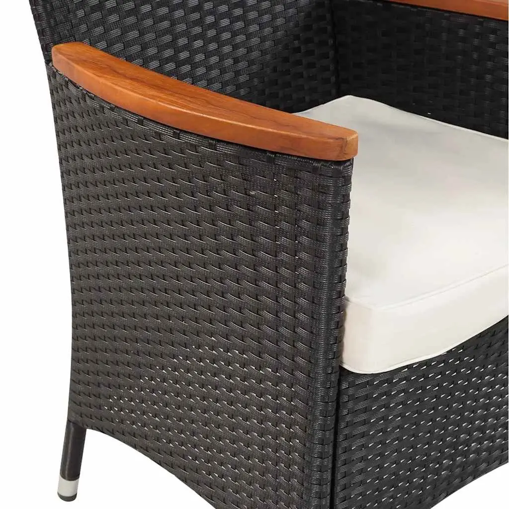 Outdoor Dining Set 5 Piece Black Poly Rattan Table and 4 Chairs with Cushions
