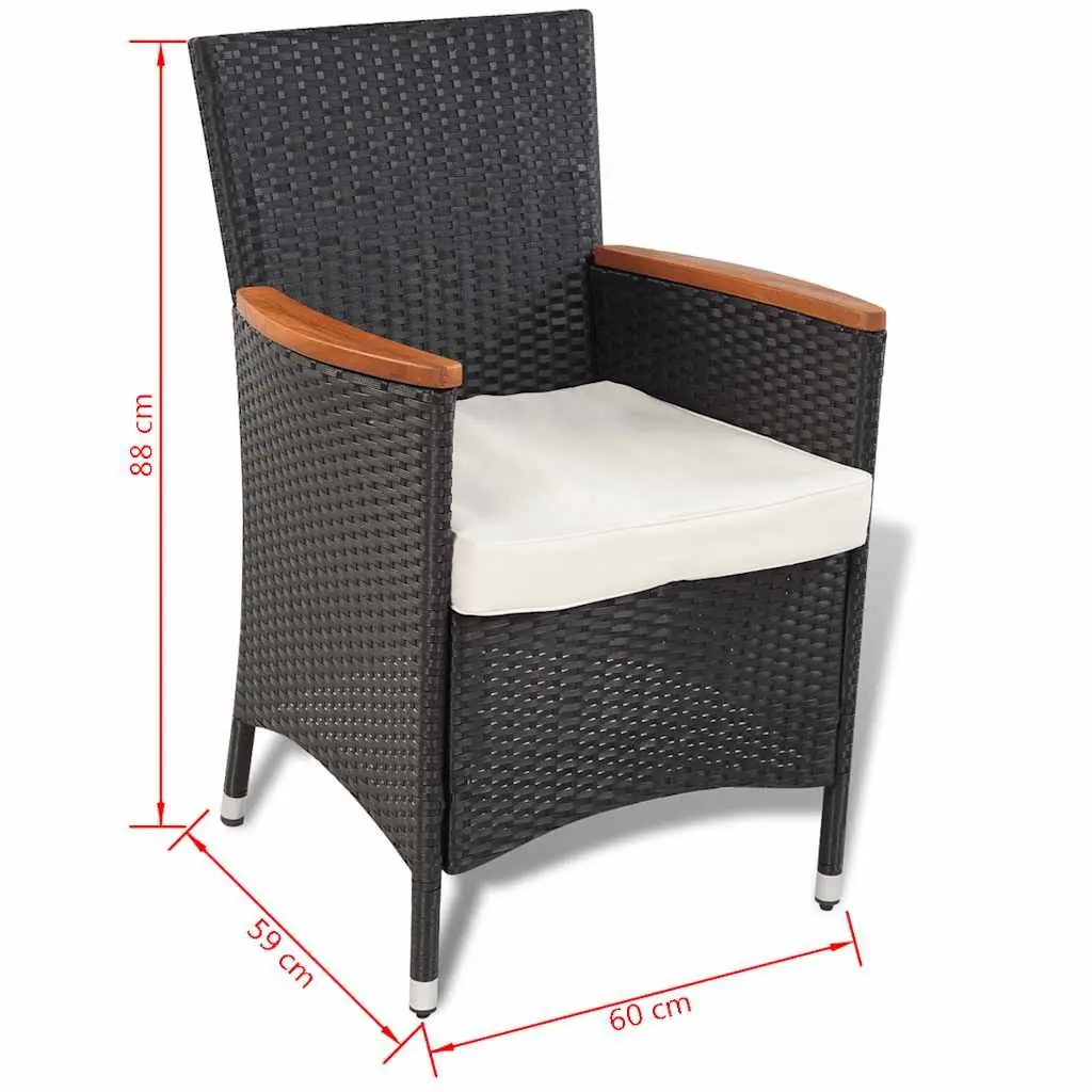 Outdoor Dining Set 5 Piece Black Poly Rattan Table and 4 Chairs with Cushions