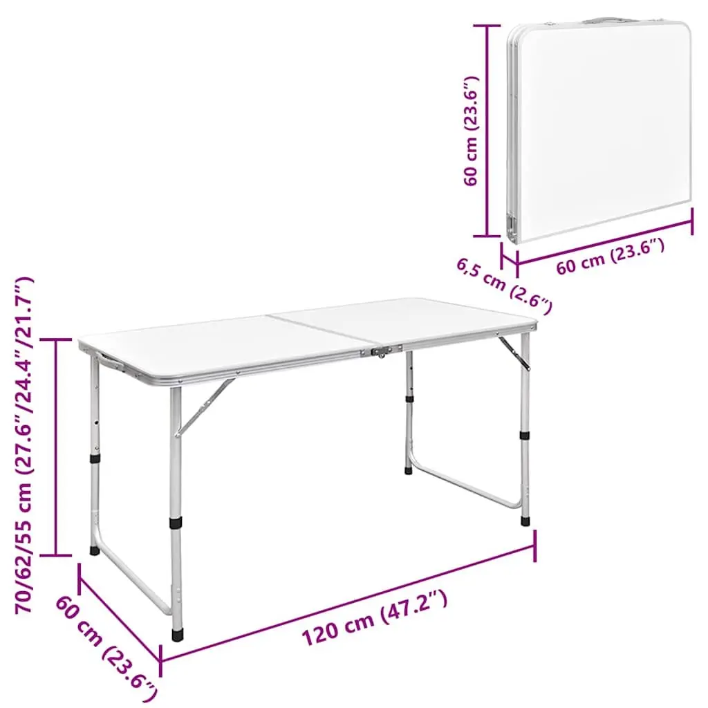 Foldable Camping Table Height Adjustable 120 x 60 cm