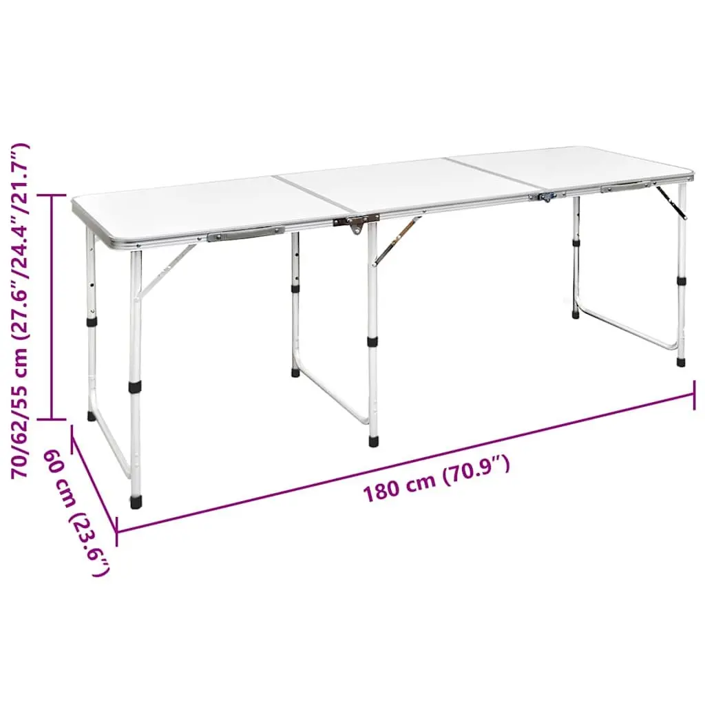 Foldable Camping Table Height Adjustable Portable 180 x 60 cm