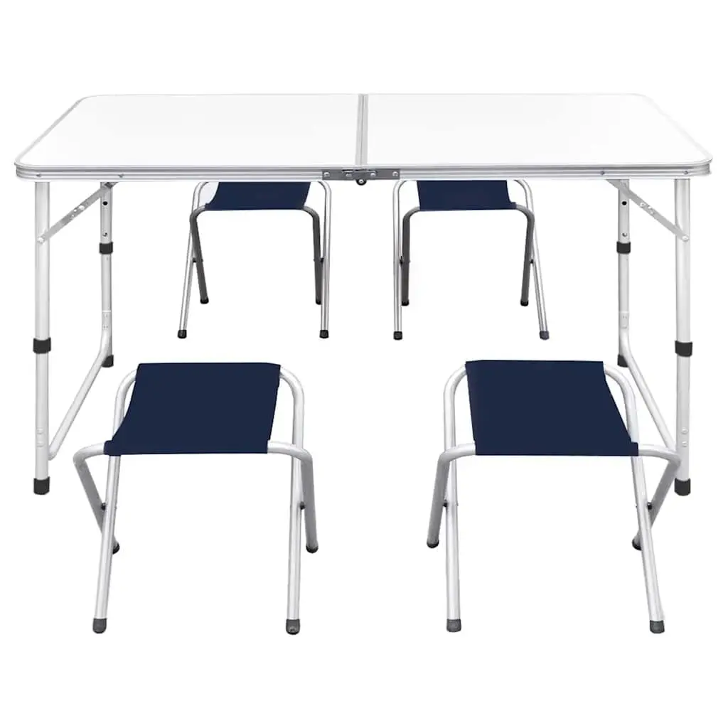 Foldable Camping Table Set Height Adjustable Portable 120x60cm with 4 Stools