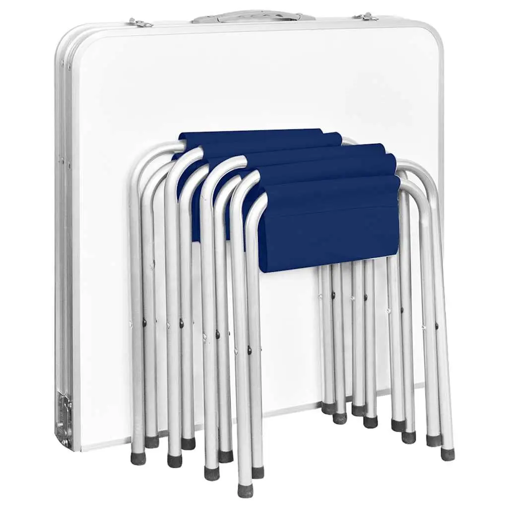 Foldable Camping Table Set Height Adjustable Portable 120x60cm with 4 Stools