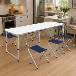 Foldable Camping Table Set with 6 Stools Height Adjustable Outdoor Picnic Garden