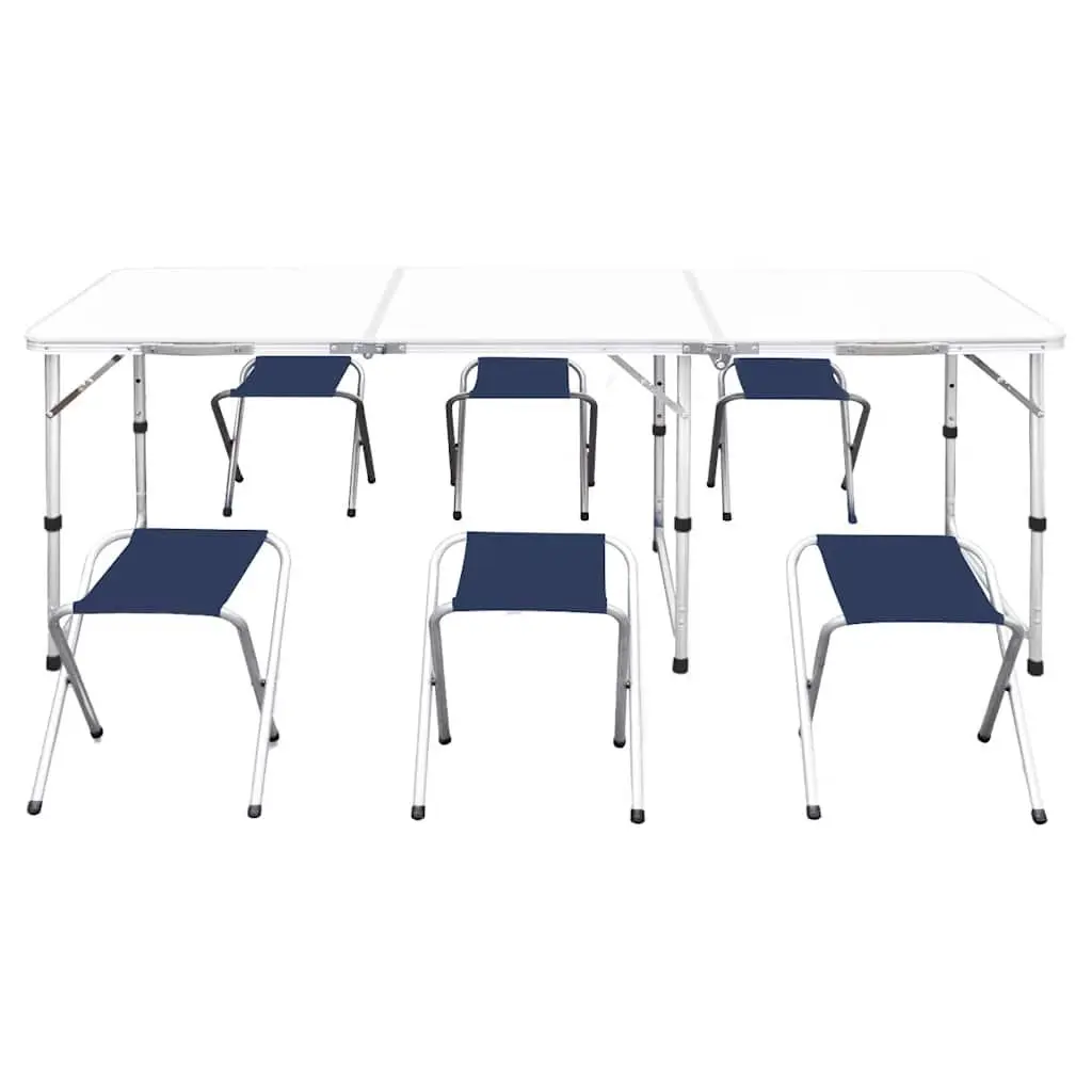 Foldable Camping Table Set Height Adjustable 180 x 60 cm with 6 Stools