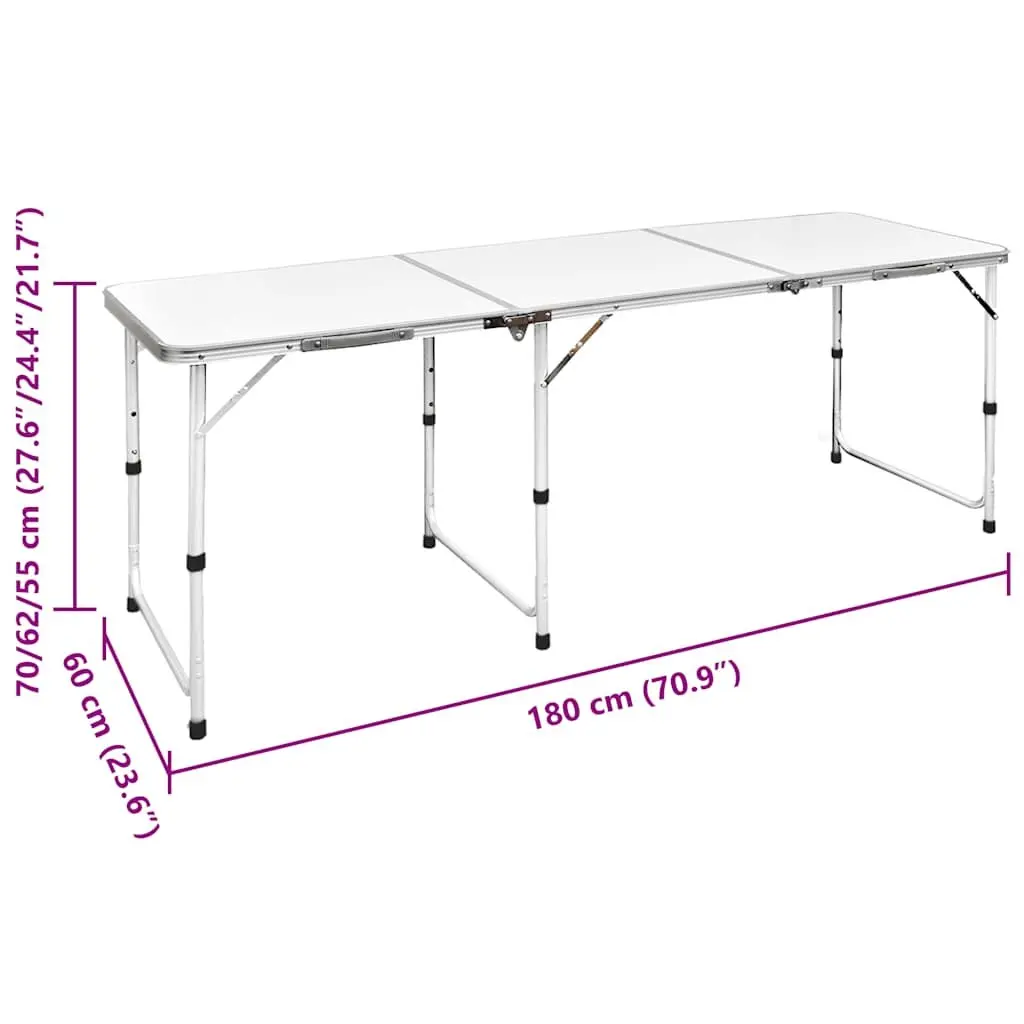 Foldable Camping Table Set Height Adjustable 180 x 60 cm with 6 Stools