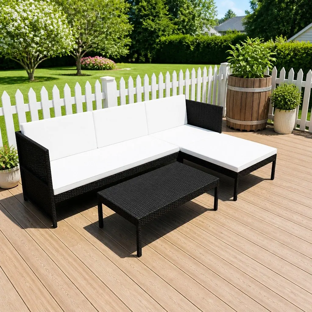 3 Piece Outdoor Lounge Set Weather-Resistant Poly Rattan Garden Patio Furniture with Cushions