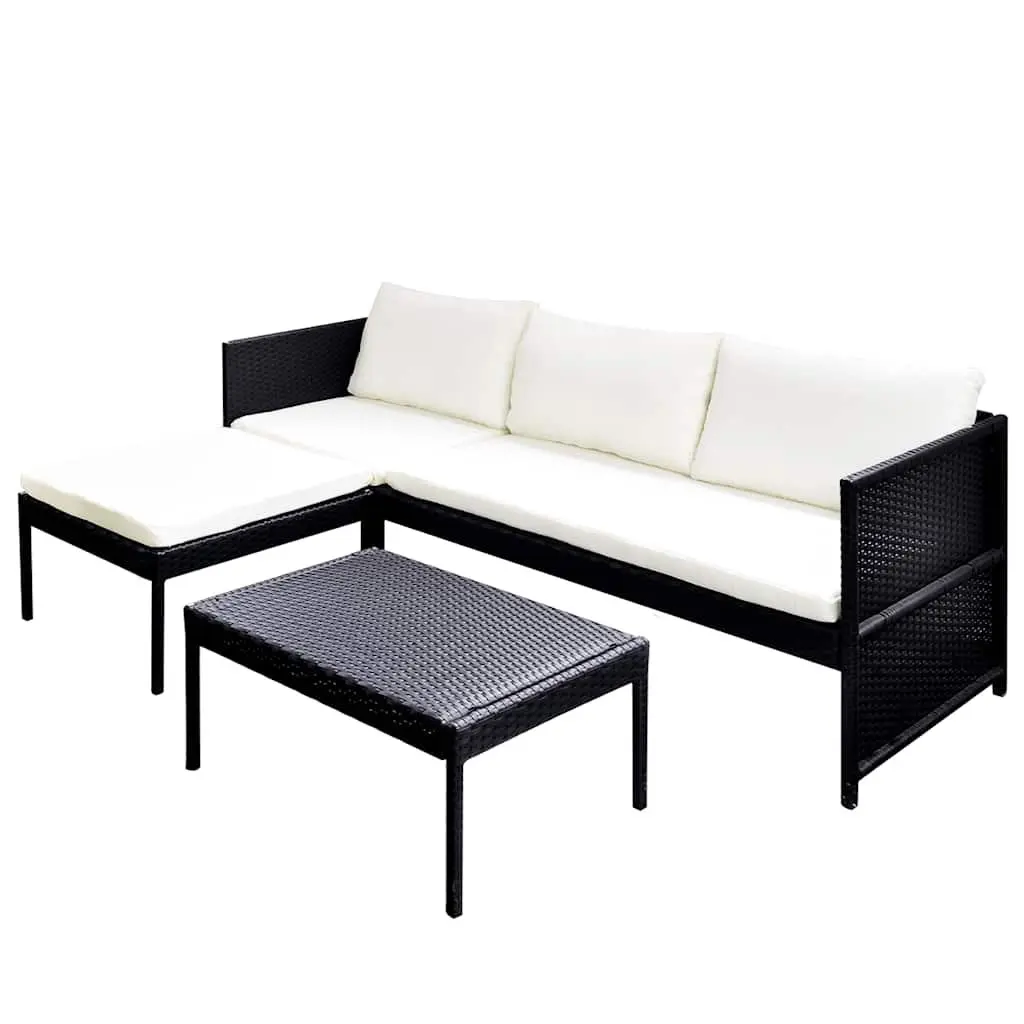 3 Piece Outdoor Lounge Set Weather-Resistant Poly Rattan Garden Patio Furniture with Cushions