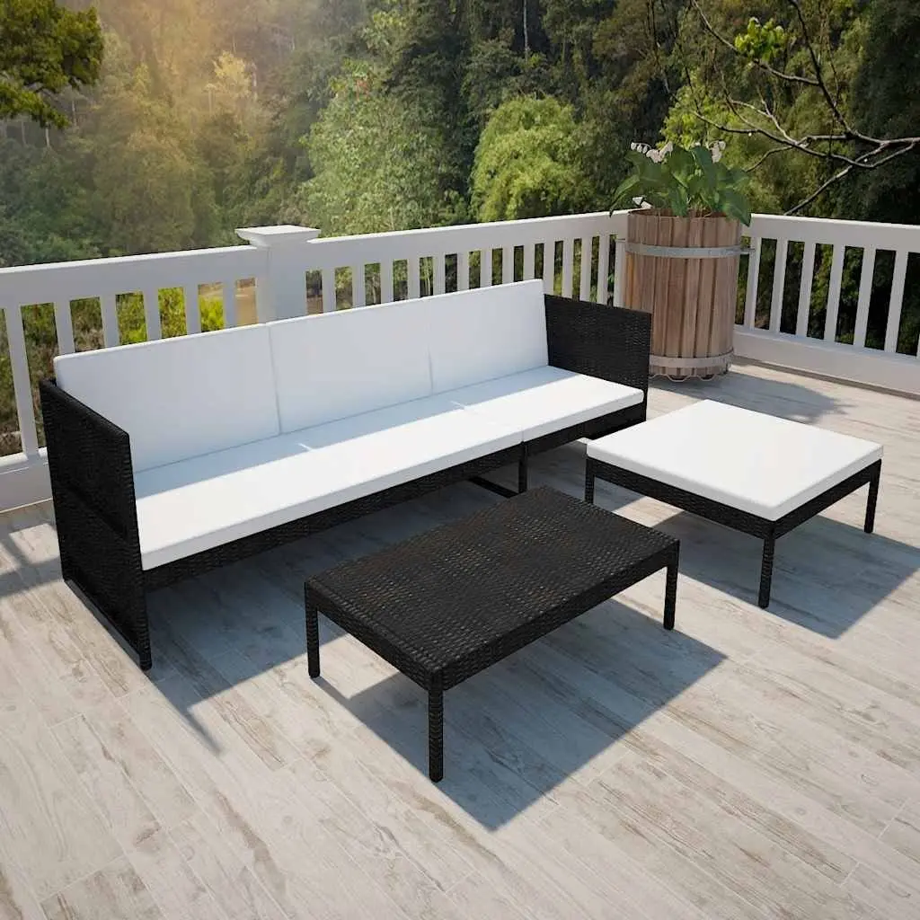3 Piece Outdoor Lounge Set Weather-Resistant Poly Rattan Garden Patio Furniture with Cushions