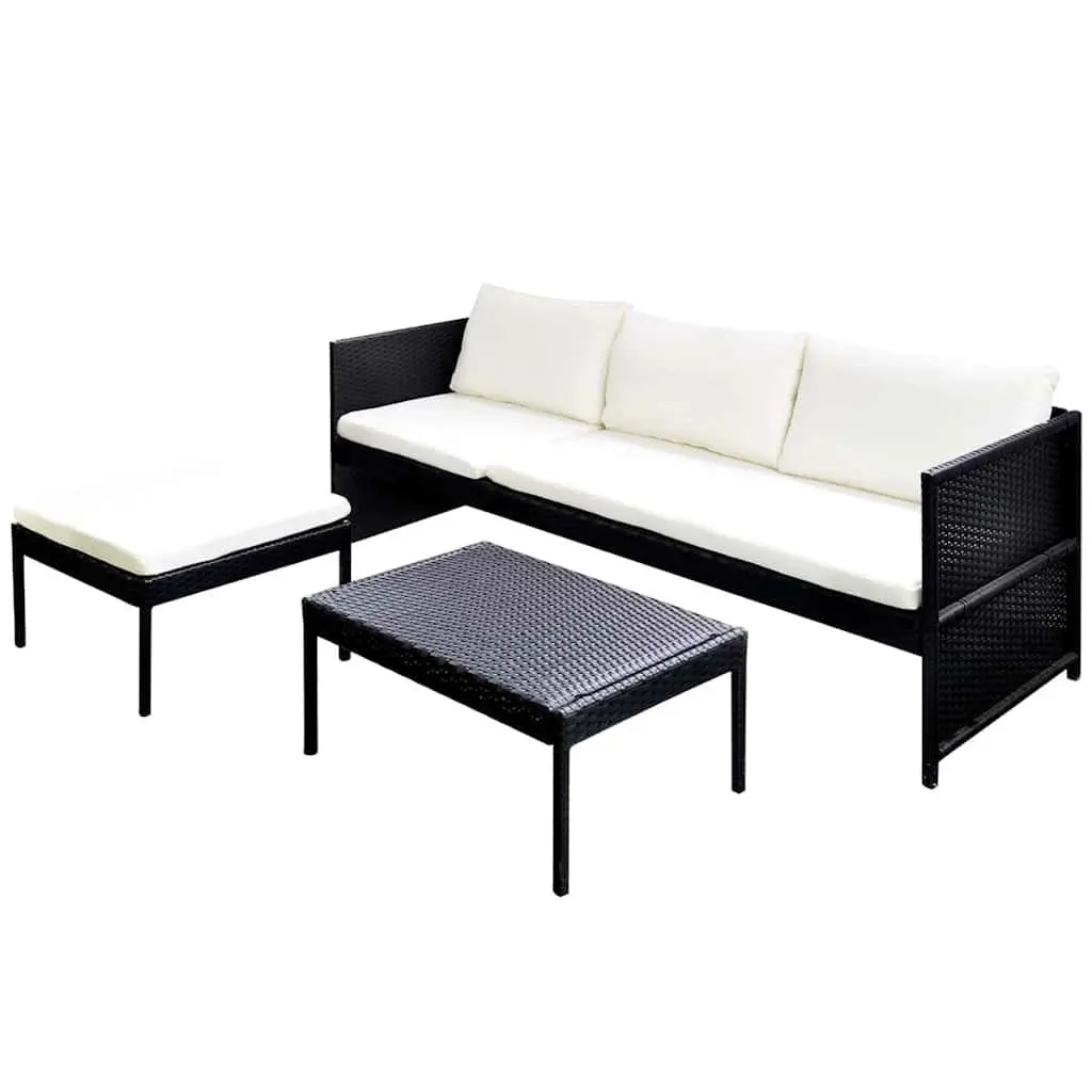 3 Piece Outdoor Lounge Set Weather-Resistant Poly Rattan Garden Patio Furniture with Cushions